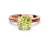 Rose gold Fancy Yellow Round  Solitaire Engagement Ring with Scrollwork Band and Four-Prong Setting