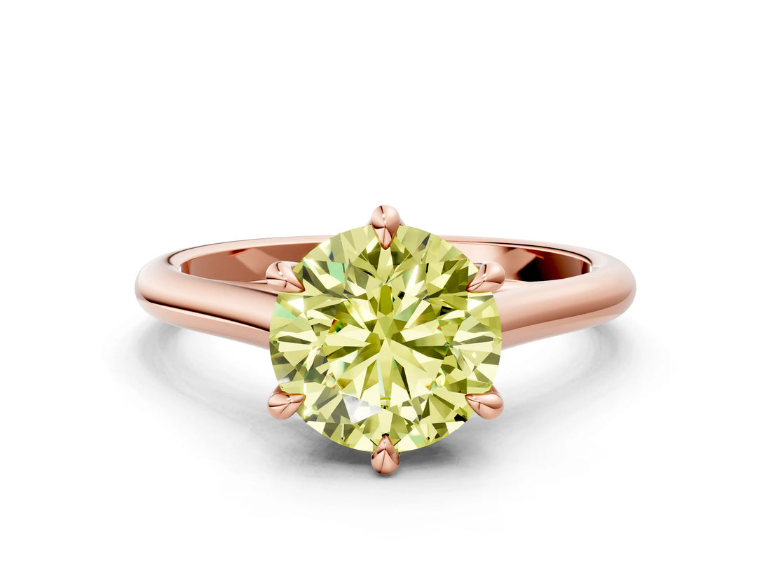 Rose gold Fancy Yellow Round  Solitaire Engagement Ring with Six-Prong Setting and Classic Band