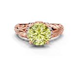 Rose gold Fancy Yellow Round  Solitaire Filigree Engagement Ring with Halo and Prong Setting