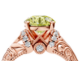 Rose gold Fancy Yellow Round  Solitaire Filigree Engagement Ring with Halo and Prong Setting_4