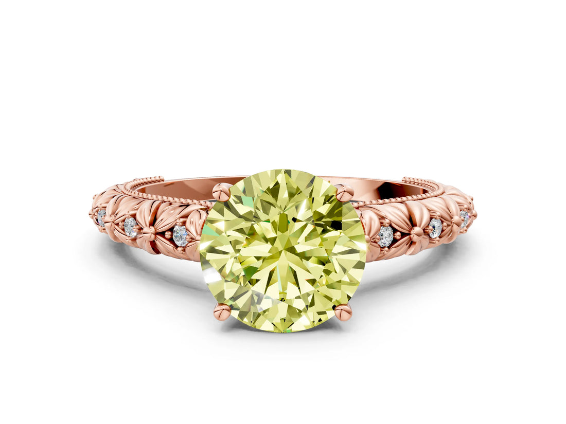 Rose gold Fancy Yellow Round  Solitaire Floral Milgrain Engagement Ring_31