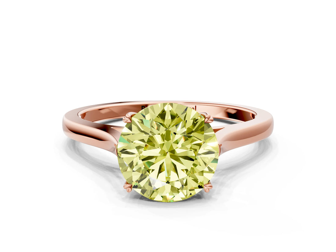 Rose gold Fancy Yellow Round  Solitaire Heart Prong Engagement Ring with Tapered Band_35