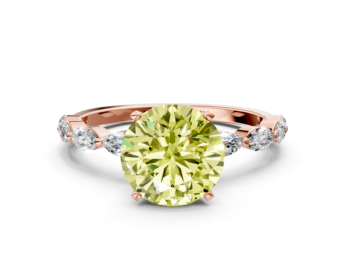 Rose gold Fancy Yellow Round  Solitaire Marquise Side Stone Prong Setting Ring