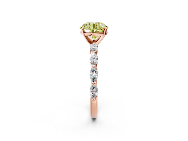 Rose Gold Round Engagement Ring Setting for Fancy Yellow Center with Marquise Side Accents