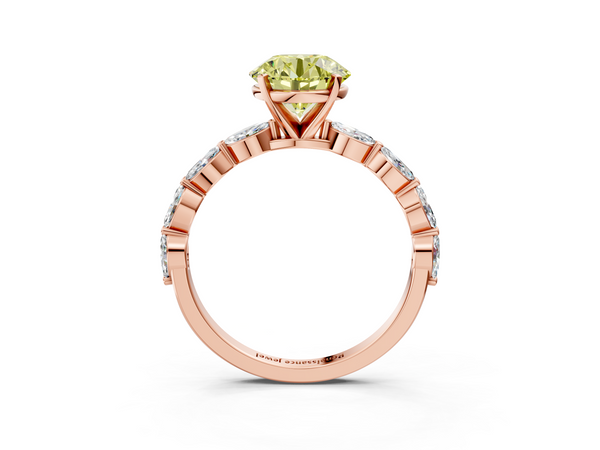 Rose Gold Round Engagement Ring Setting for Fancy Yellow Center with Marquise Side Accents