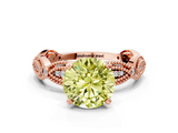 Rose gold Fancy Yellow Round  Solitaire Milgrain Diamond Engagement Ring with Bezel and Marquise Band
