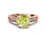 Rose gold Fancy Yellow Round  Solitaire Pavé Diamond Milgrain Engagement Ring with Four-Prong Setting