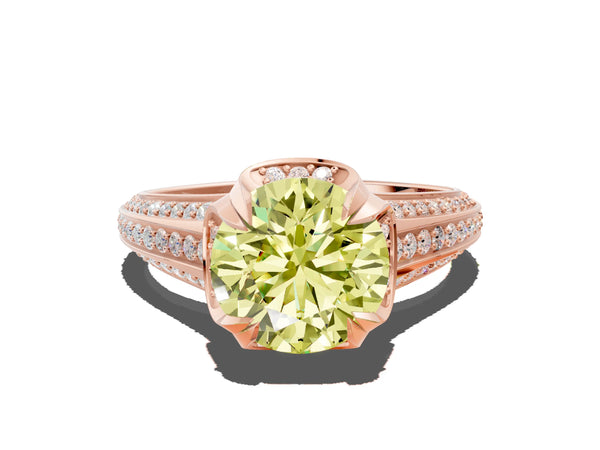 Rose gold Fancy Yellow Round  Solitaire Pave Split Shank Ring with Four-Prong Setting