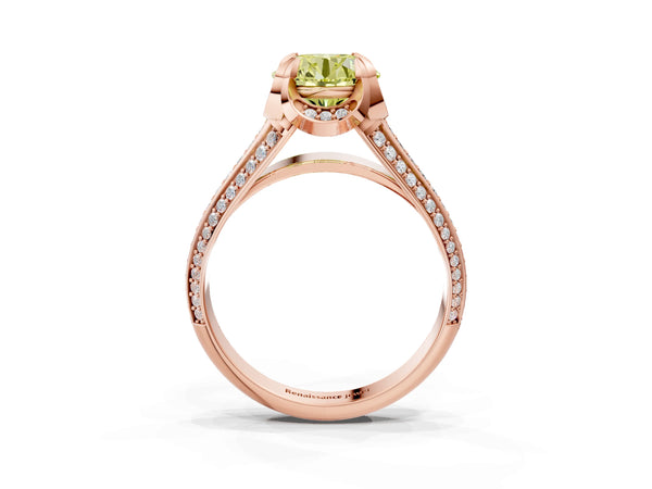 Rose gold Fancy Yellow Round  Solitaire Pave Split Shank Ring with Four-Prong Setting
