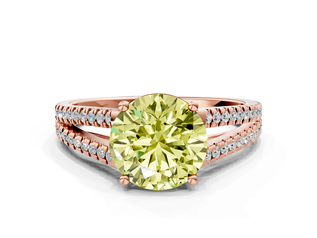 Rose gold Fancy Yellow Round  Solitaire Split Shank Pavé Diamond Engagement Ring