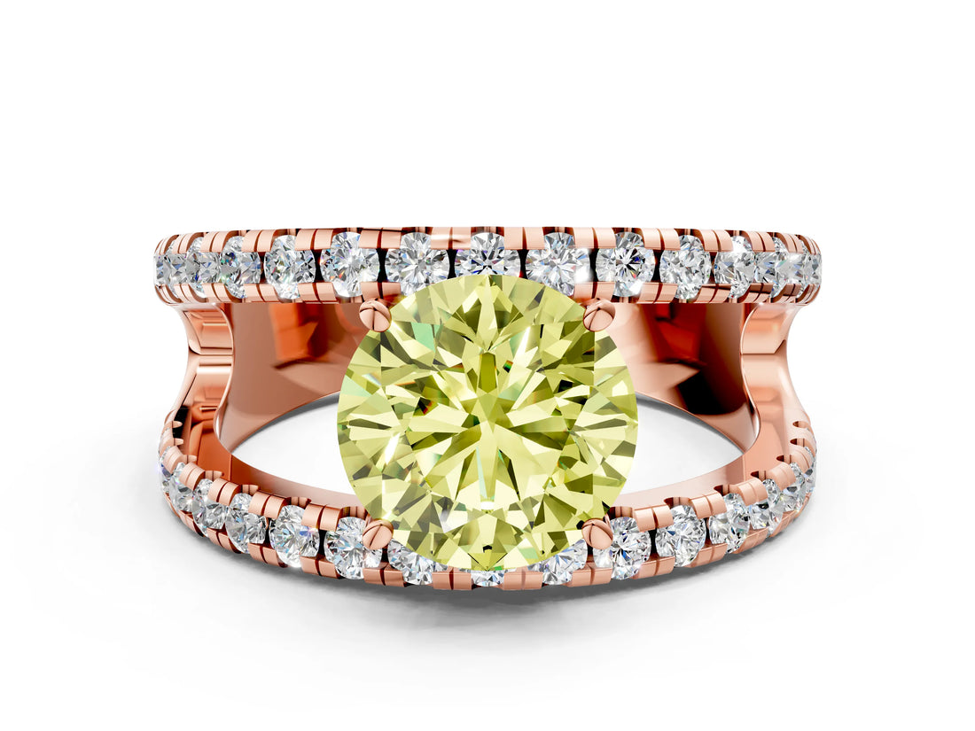 Rose gold Fancy Yellow Round  Solitaire Split Shank Pave Diamond Ring_48