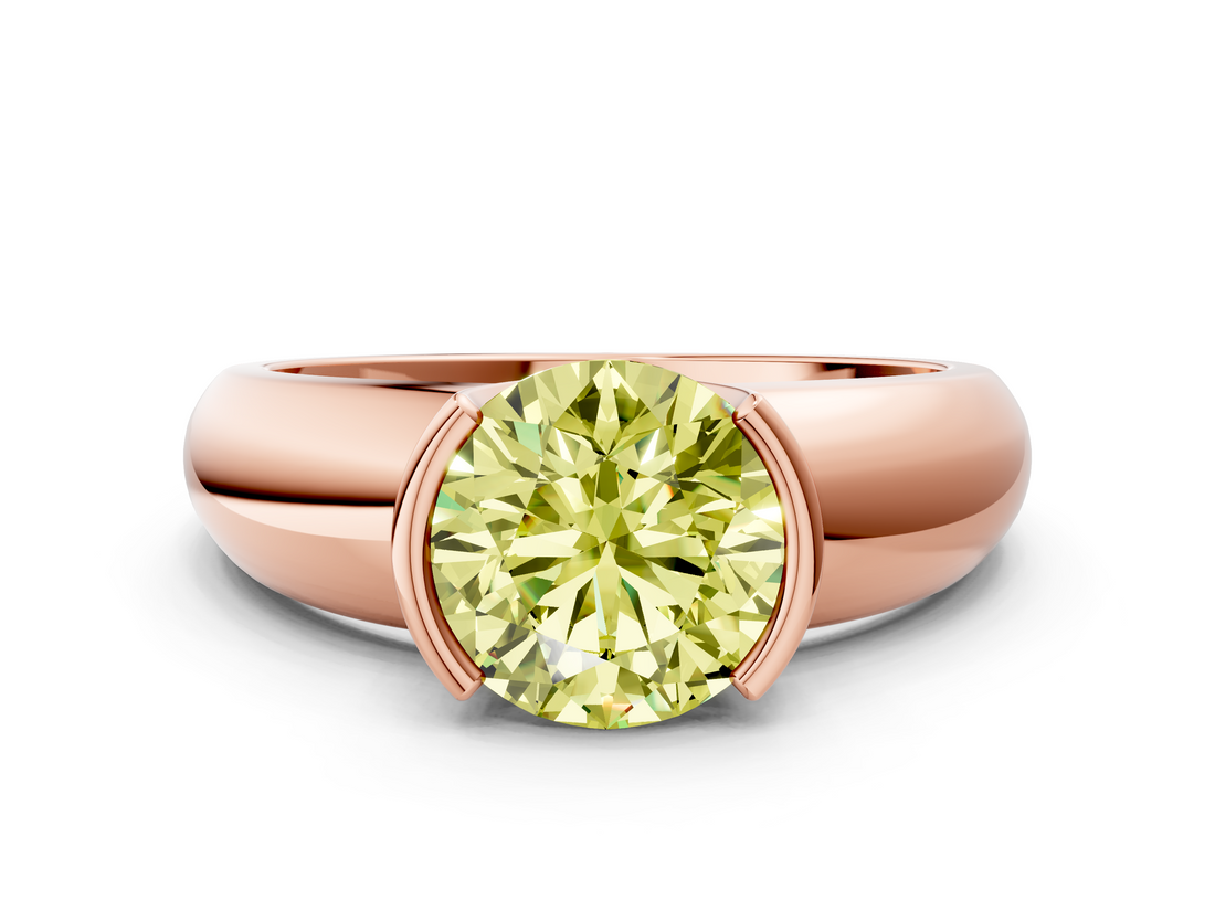 Rose gold Fancy Yellow Round  Solitaire Tension Set Diamond Ring with Wide Band