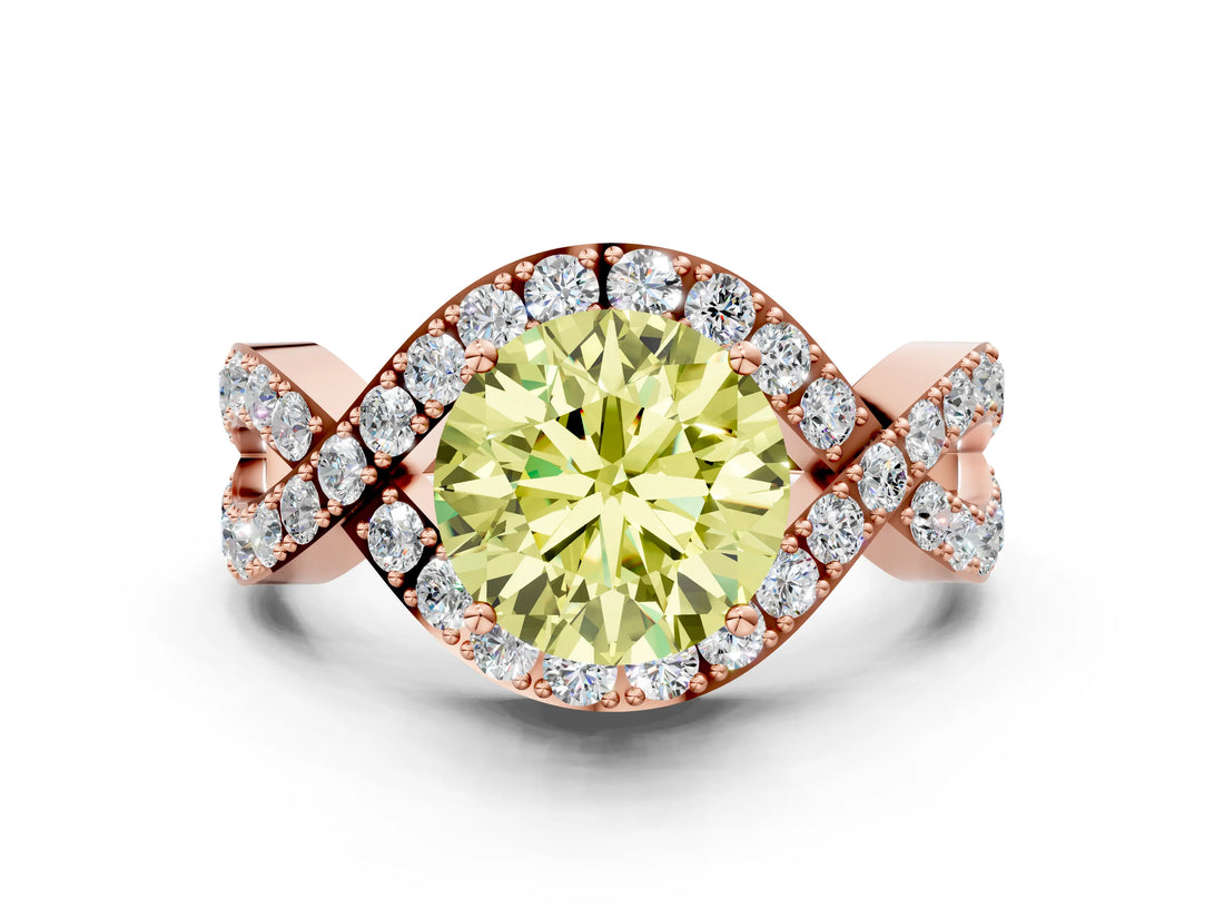 Rose gold Fancy Yellow Round  Solitaire Twist Band Pavé Diamond Engagement Ring_33