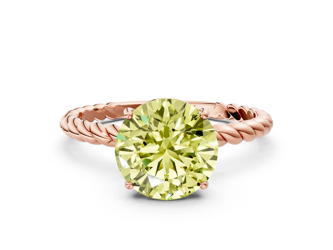 Rose gold Fancy Yellow Round  Solitaire Twist Band Ring with Four-Prong Setting_12