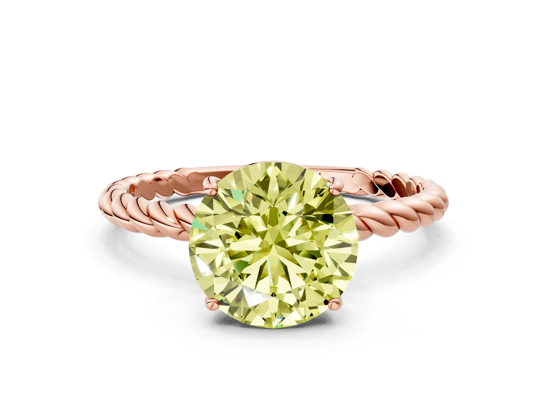 Rose gold Fancy Yellow Round  Solitaire Twist Band Ring with Four-Prong Setting_65