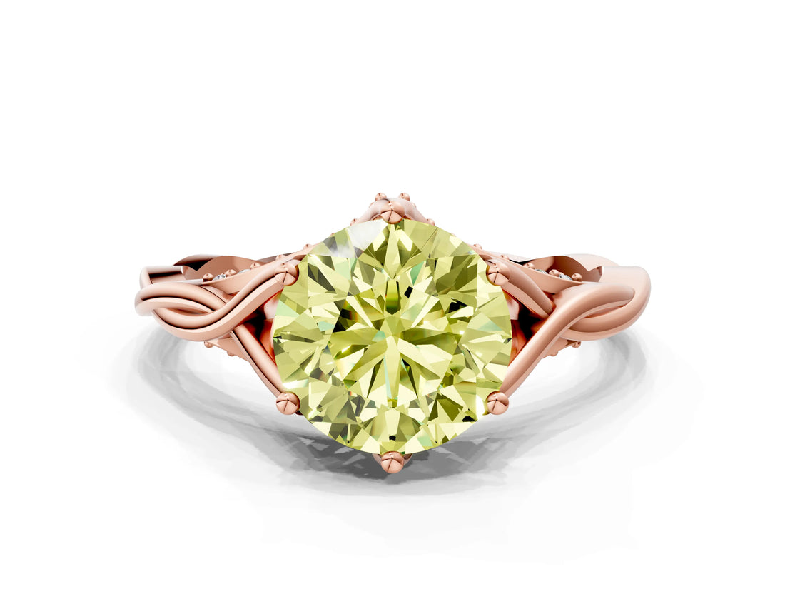 Rose gold Fancy Yellow Round  Solitaire Twist Band Six-Prong Setting 1