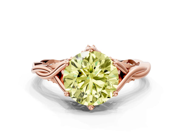 Rose gold Fancy Yellow Round  Solitaire Twist Band Six-Prong Setting