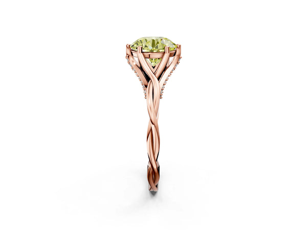 Rose gold Fancy Yellow Round  Solitaire Twist Band Six-Prong Setting