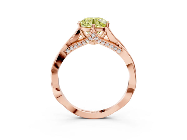 Rose gold Fancy Yellow Round  Solitaire Twist Band Six-Prong Setting