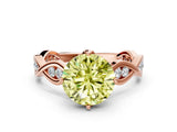 Rose gold Fancy Yellow Round  Solitaire Twist Band with Leaf Prong Setting 1
