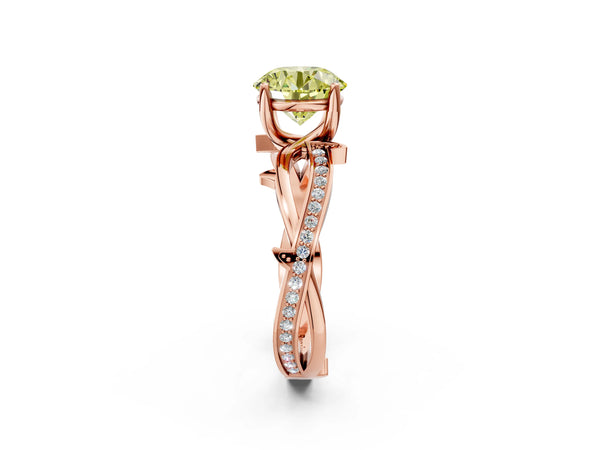 Rose gold Fancy Yellow Round  Solitaire Twist Band with Pavé Accents and Four-Prong Setting