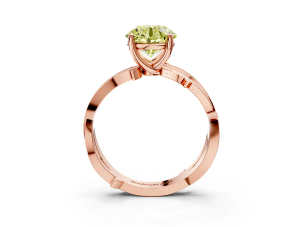 Rose gold Fancy Yellow Round  Solitaire Twist Band with Pavé Accents and Four-Prong Setting