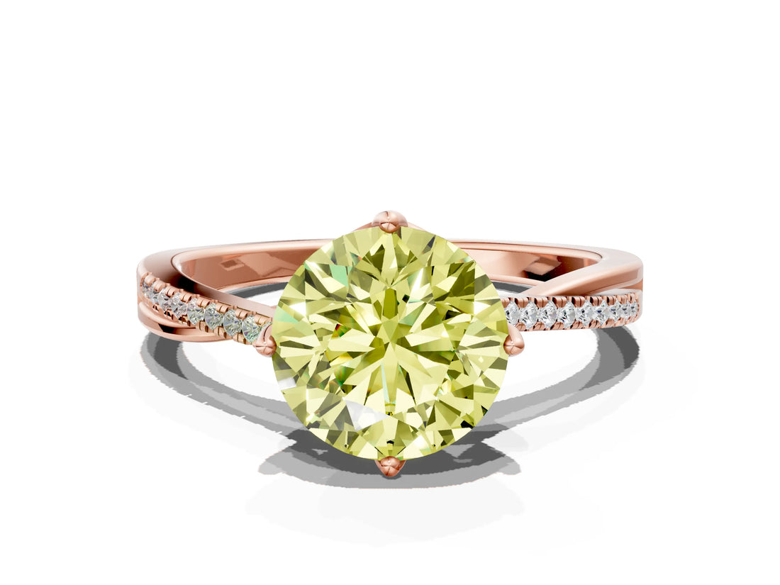 Rose gold Fancy Yellow Round  Solitaire Twist Band with Pavé Diamonds and Four-Prong Setting_45