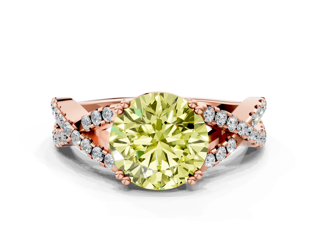 Rose gold Fancy Yellow Round  Solitaire Twist Band with Pavé Setting and Four-Prong Setting