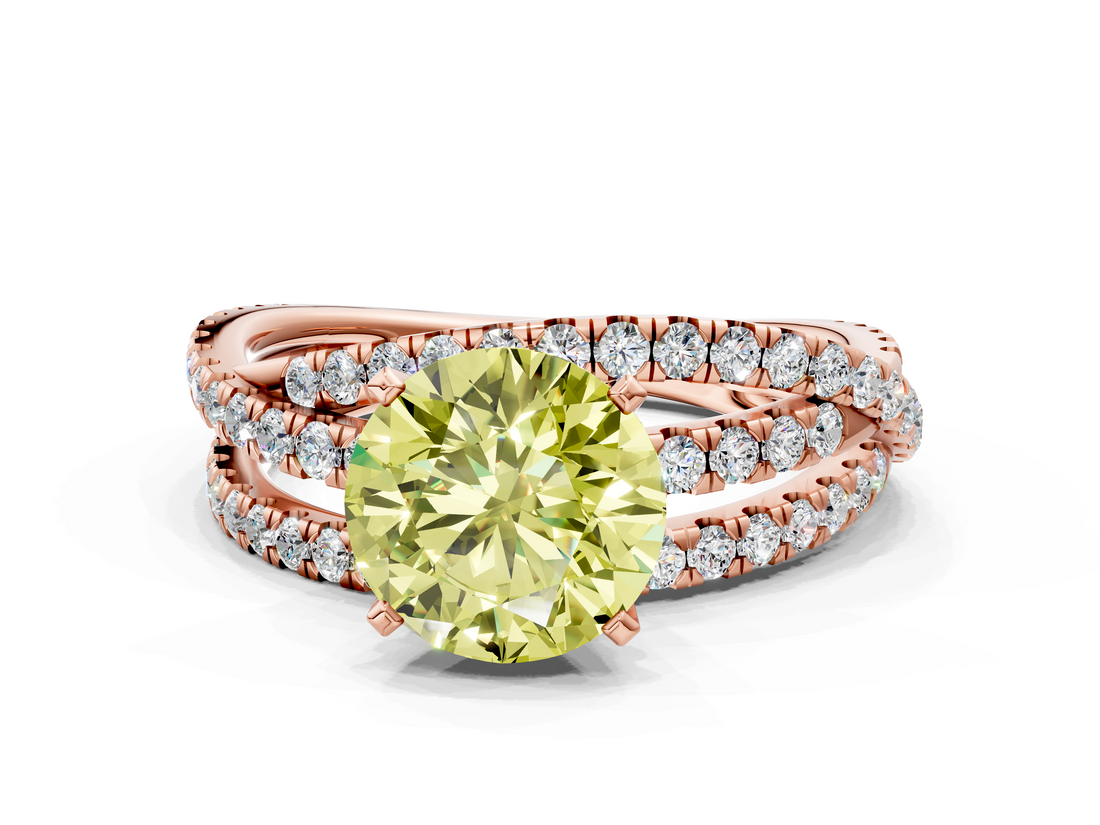 Rose gold Fancy Yellow Round  Solitaire Twist Band with Pavé Setting and Four-Prong Setting