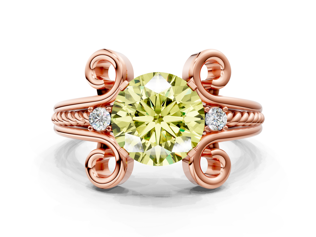 Rose gold Fancy Yellow Round  Solitaire Twisted Band Scroll Prong Ring_3