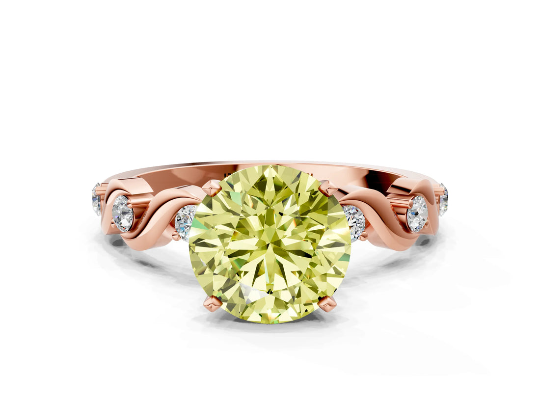 Rose gold Fancy Yellow Round  Solitaire Twisted Band with Prong Setting 1