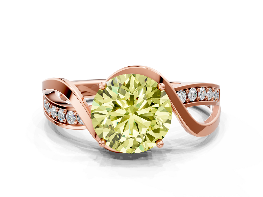 Rose gold Fancy Yellow Round  Solitaire Twisted Band with Prong Setting_3