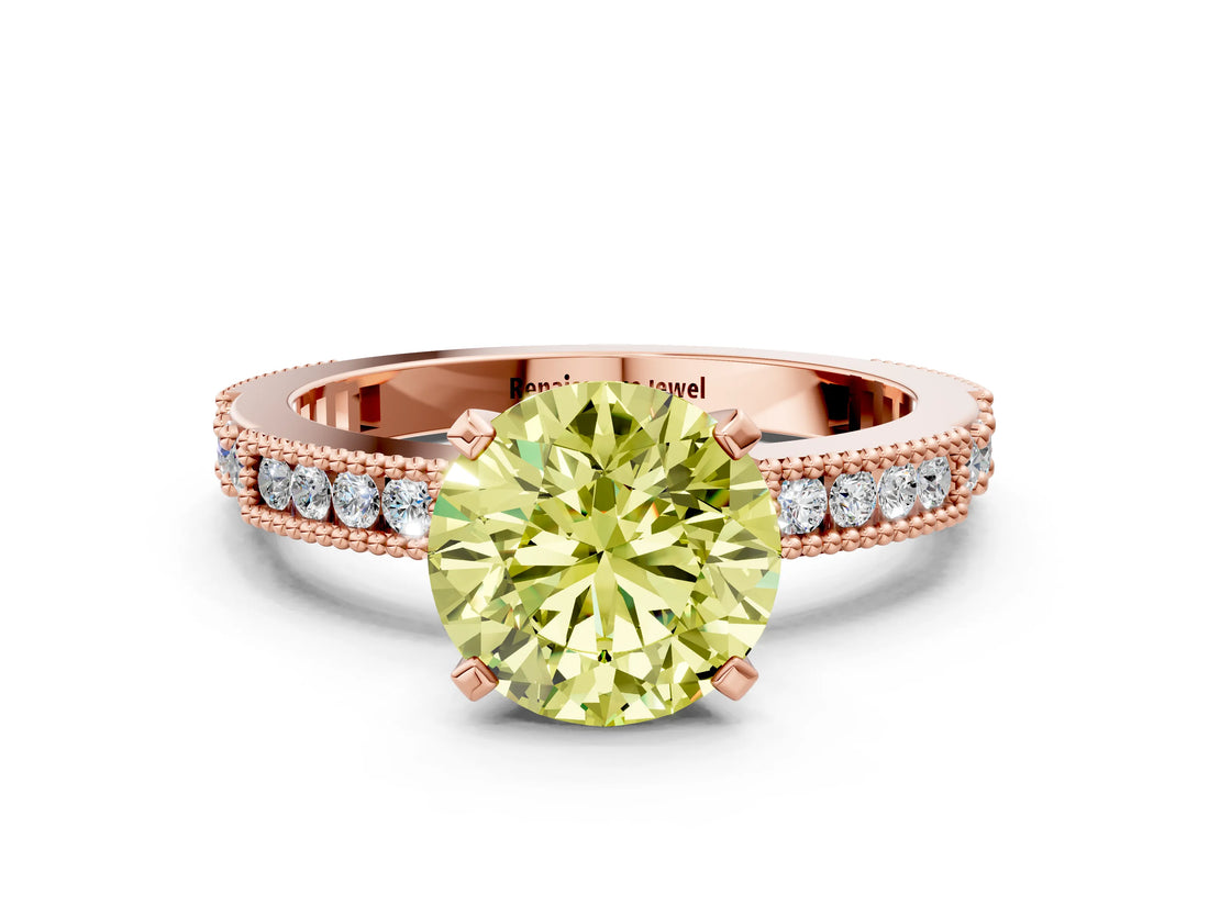 Rose gold Fancy Yellow Round  Solitaire with Pavé Band and Four-Prong Setting_29