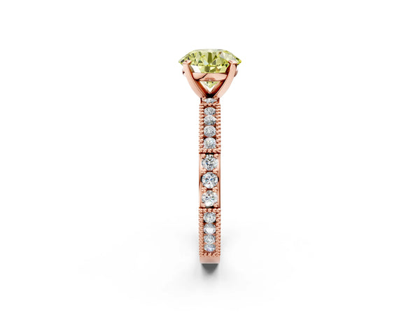 Rose gold Fancy Yellow Round  Solitaire with Pavé Band and Four-Prong Setting