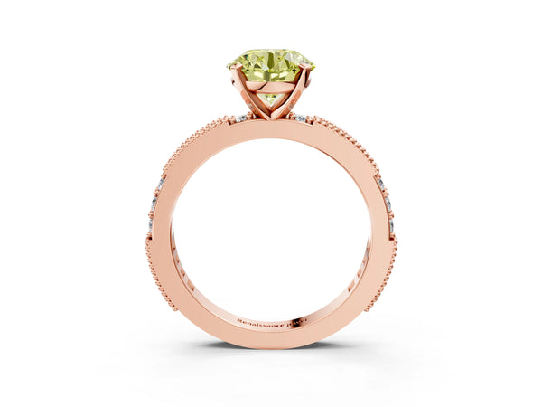 Rose gold Fancy Yellow Round  Solitaire with Pavé Band and Four-Prong Setting