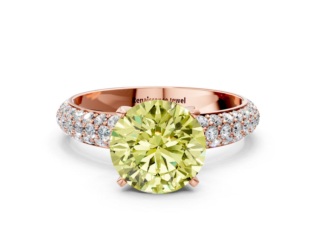 Rose gold Fancy Yellow Round  Solitaire with Pave Band and Four-Prong Setting_3