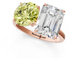 Rose gold Fancy Yellow Round  and Emerald Cut Toi Moi Ring with Prong Setting_30