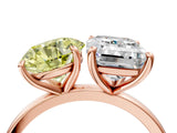 Rose gold Fancy Yellow Round  and Emerald Cut Toi Moi Ring with Prong Setting_33