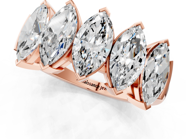 Rose gold Five Stone Marquise Diamond Prong Set White Gold Band