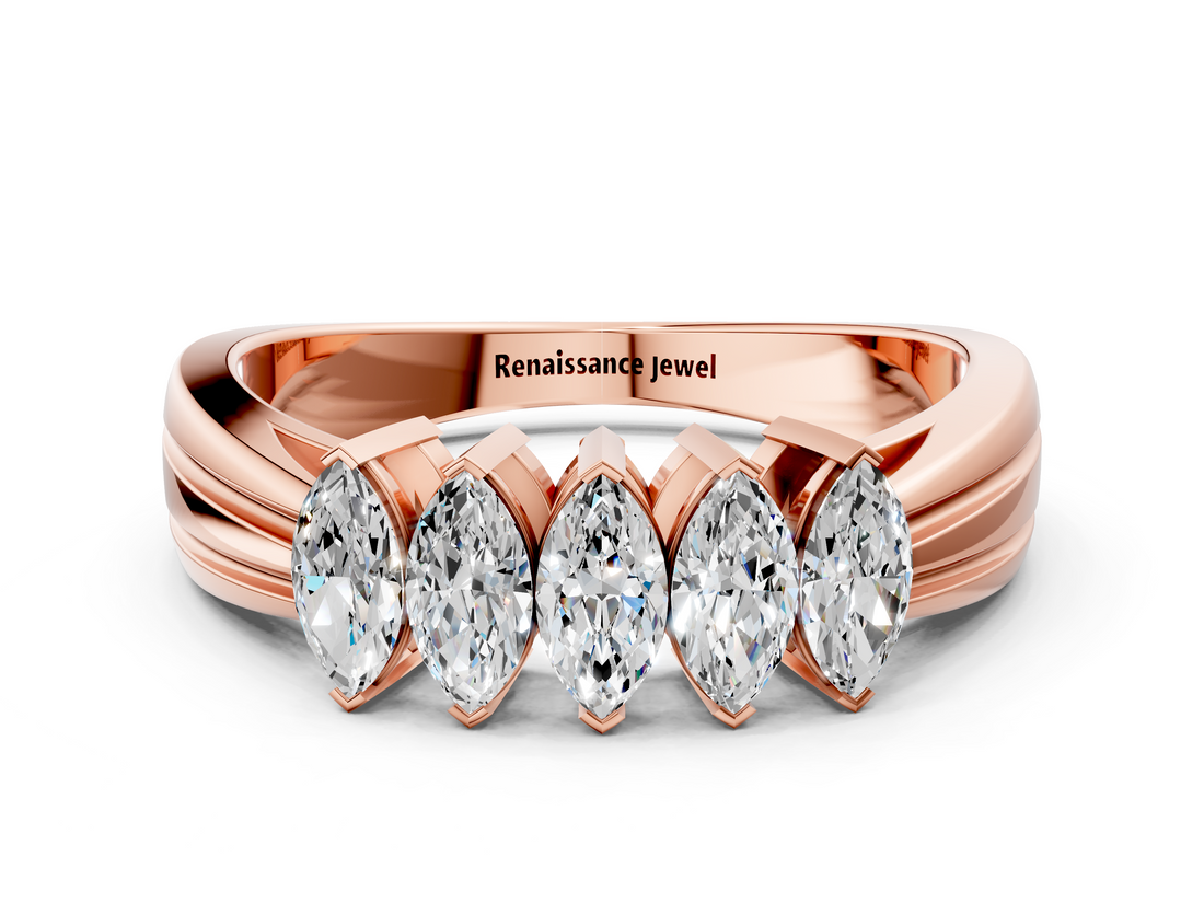 Rose gold Five-Stone Marquise Diamond Split Shank Ring with Shared Prong Setting_21