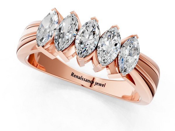 Rose gold Five-Stone Marquise Diamond Split Shank Ring with Shared Prong Setting