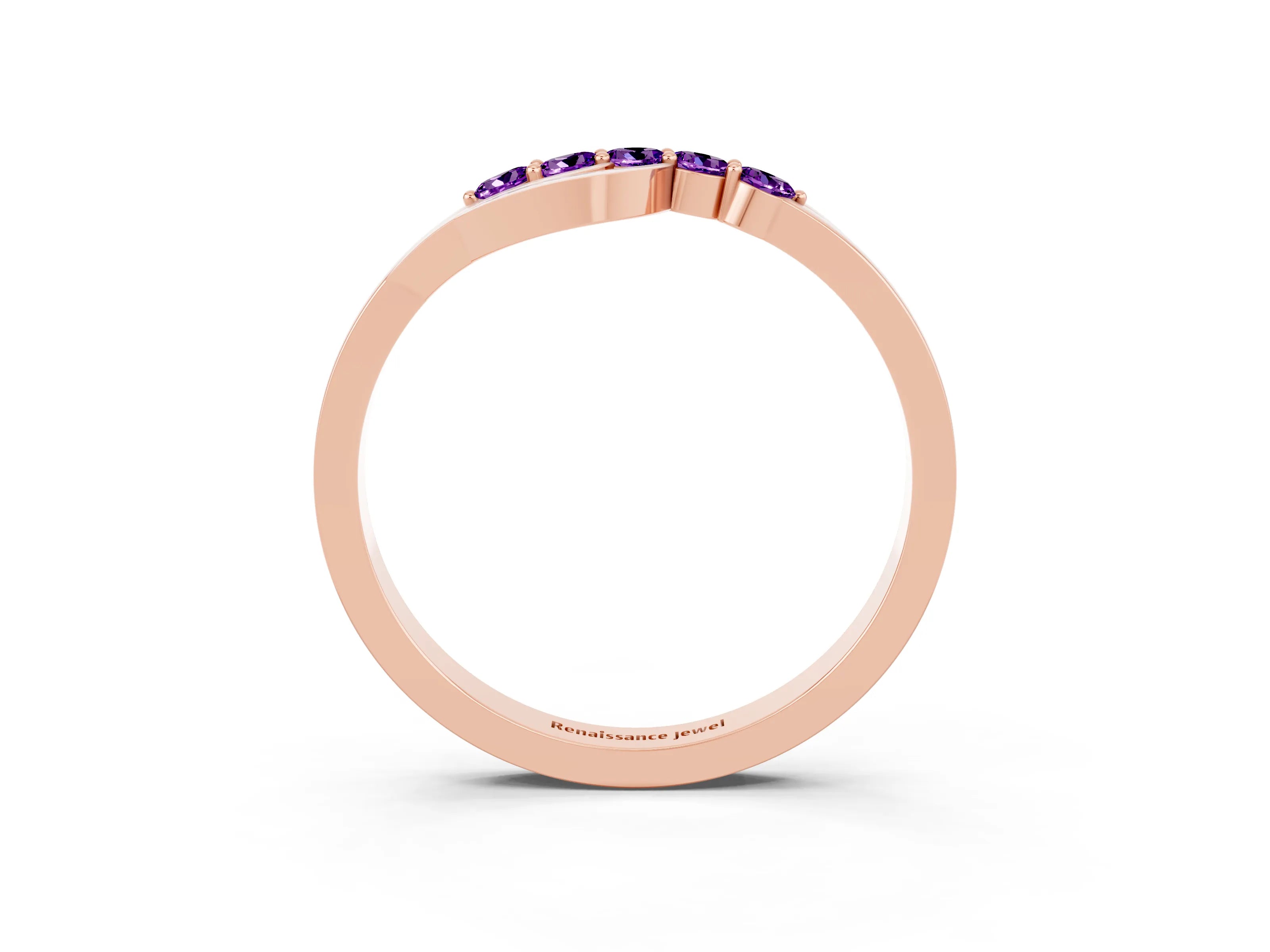 Rose gold Five-Stone Round Amethyst Crossover Band with Prong Setting_21
