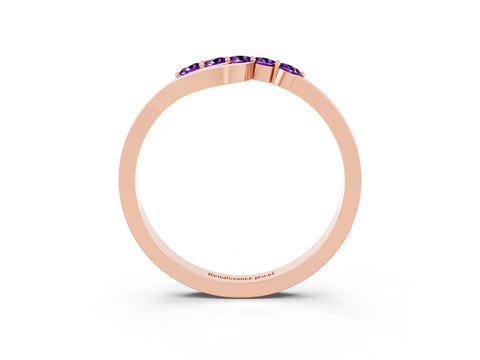 Rose gold Five-Stone Round Amethyst Crossover Band with Prong Setting_21