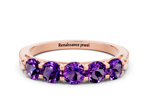 Rose gold Five-Stone Round Amethyst Prong-Set Band_18
