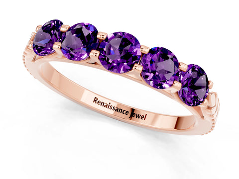 Rose gold Five-Stone Round Amethyst Prong-Set Band_19
