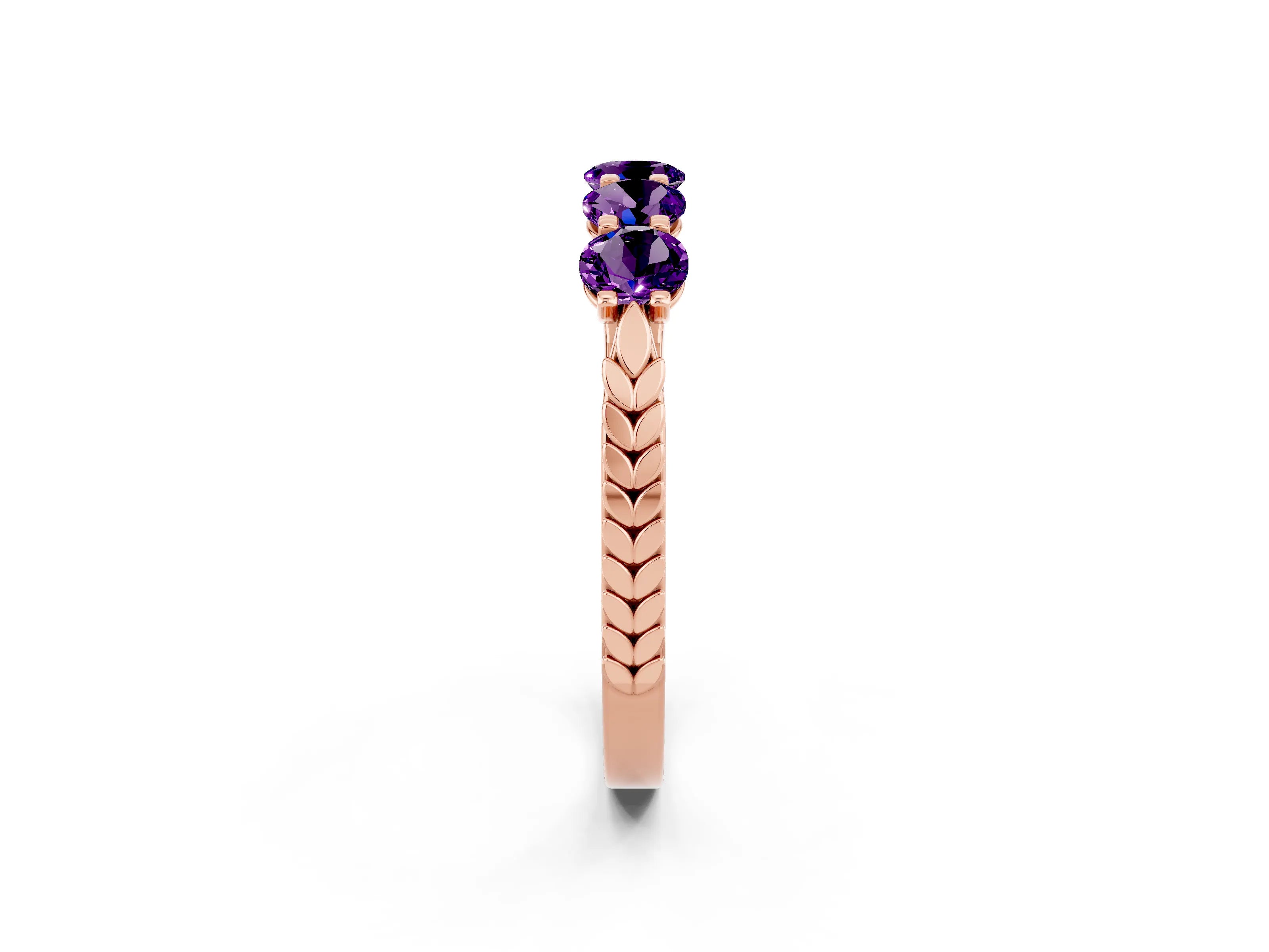 Rose gold Five-Stone Round Amethyst Prong-Set Band_20