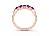 Rose gold Five-Stone Round Amethyst Prong-Set Band_21