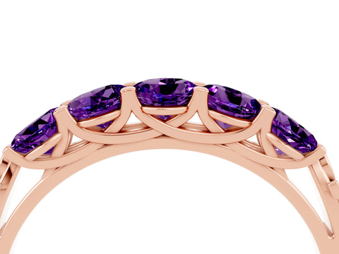 Rose gold Five-Stone Round Amethyst Prong-Set Band_22