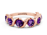 Rose gold Five-Stone Round Amethyst Wave Band with Shared Prong Setting_6