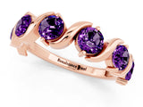 Rose gold Five-Stone Round Amethyst Wave Band with Shared Prong Setting_7